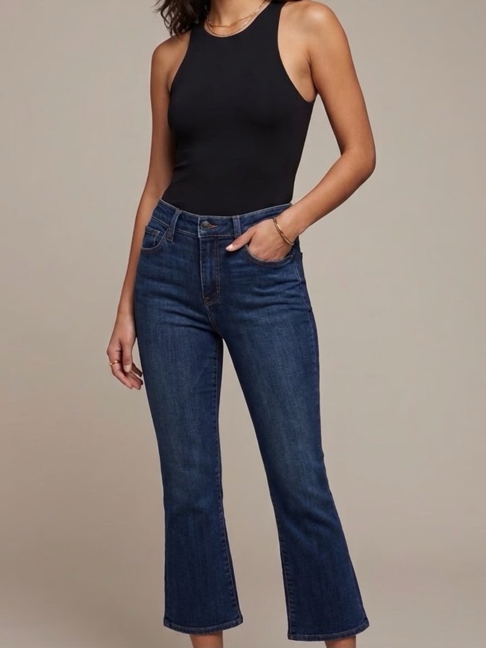L'AGENCE Serena High Rise Cropped Baby Flare Jeans Azul 27